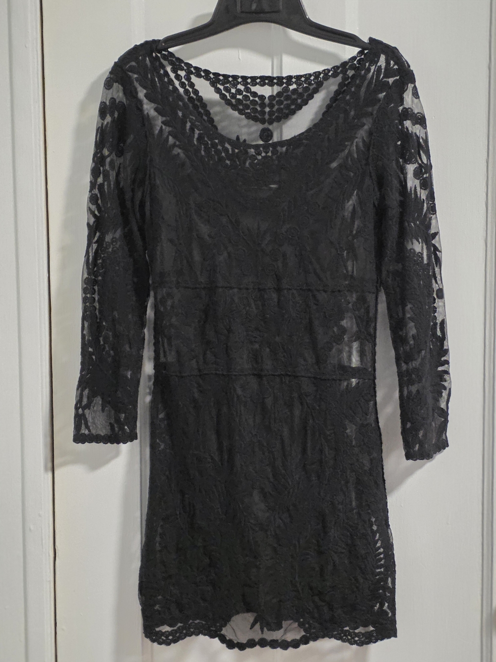Express Mini Cocktail Slip Dress With Lace Overlay 3/4 Sleeves EUC Sz XS